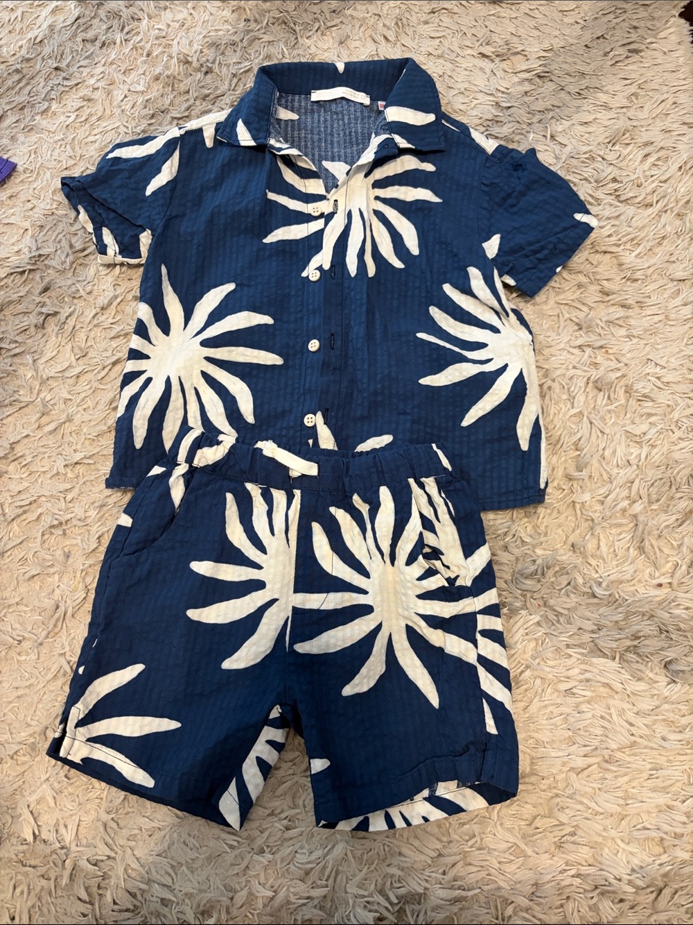 Zara Kids Navy Blue & White Floral Shorts Set